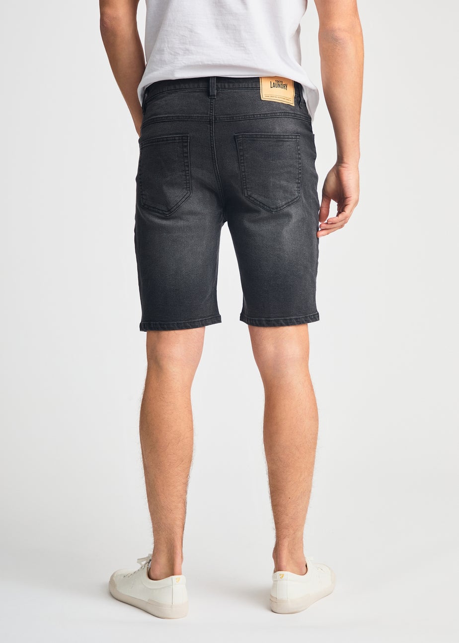 Tokyo Laundry Black Cotton Blend Regular-Fit Denim Shorts