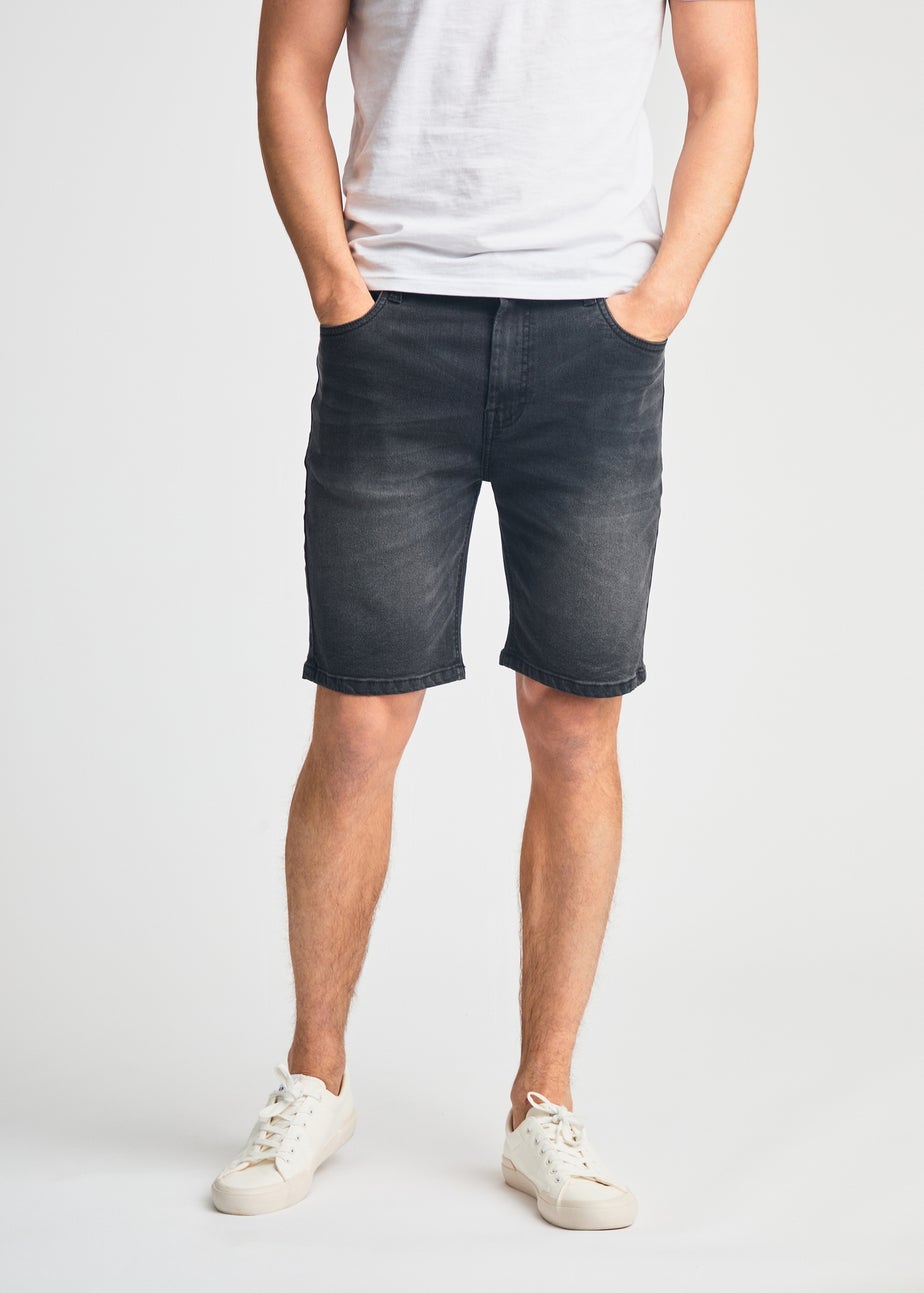 Tokyo Laundry Black Cotton Blend Regular-Fit Denim Shorts