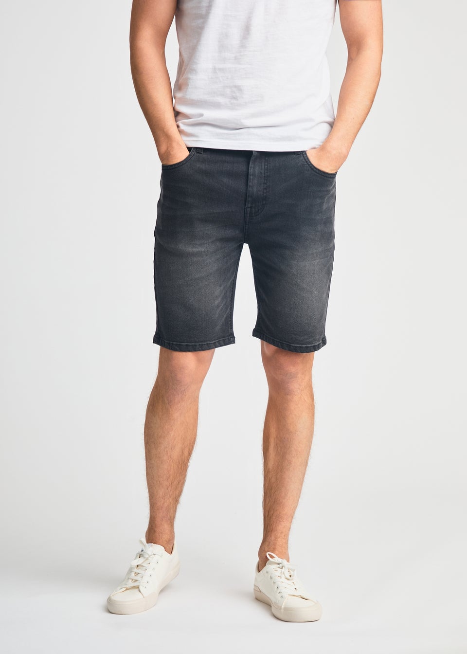 Tokyo Laundry Black Cotton Blend Regular-Fit Denim Shorts