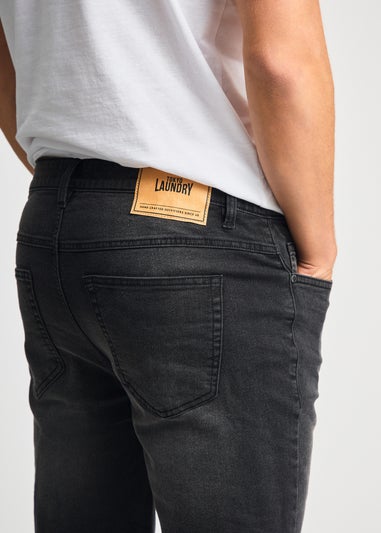 Tokyo Laundry Black Cotton Blend Regular-Fit Denim Shorts