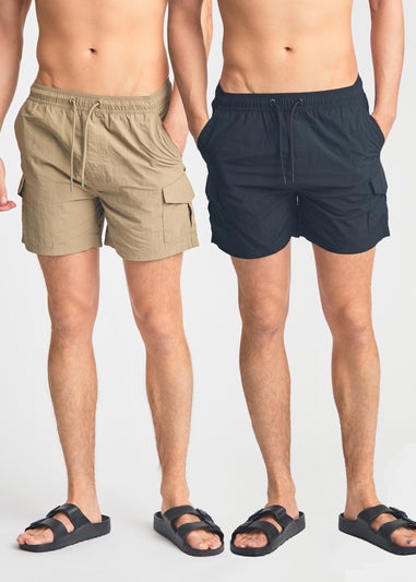 French Connection Black 2 Pack Combat Style Swim Shorts