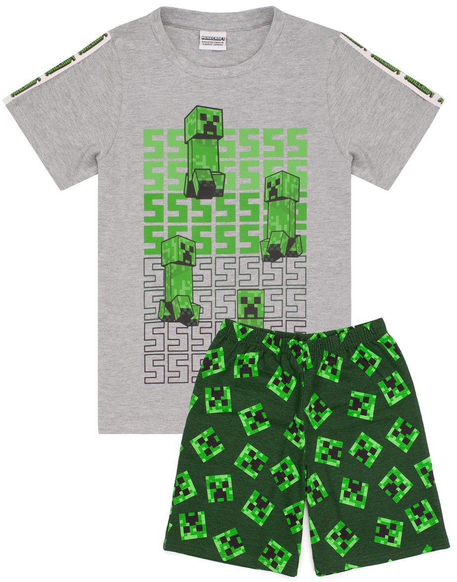 Minecraft Creeper Kids Shortie Green Pyjamas (5-14 Years)