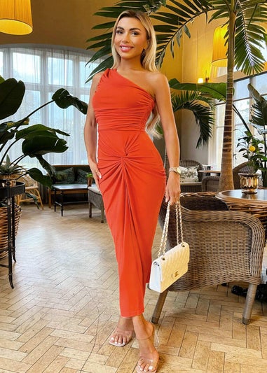 AX Paris Burnt Orange One Shoulder Knot Skirt Midi Dress