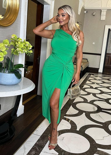 AX Paris Green One Shoulder Knot Skirt Midi Dress