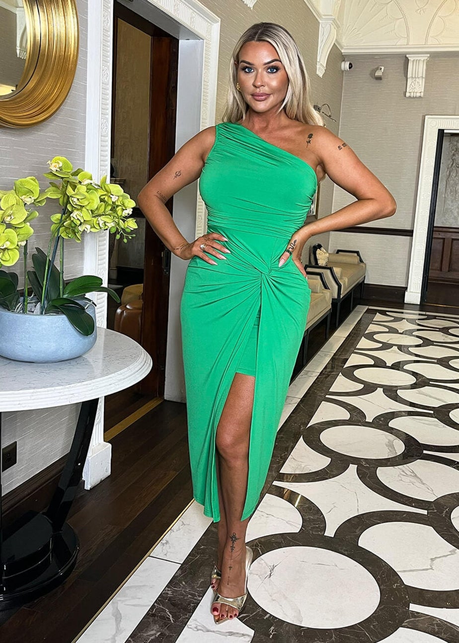 AX Paris Green One Shoulder Knot Skirt Midi Dress