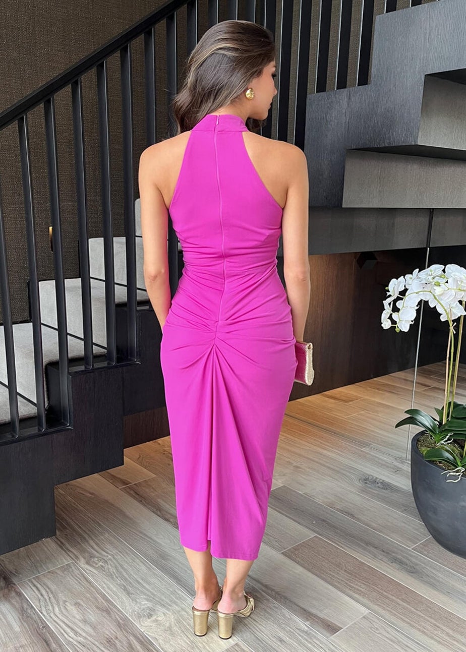 AX Paris Hot Pink Halter Neck Knot Skirt Midi Dress