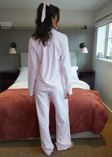 Threadbare Pink Striped Long Button Through Pyjama Set