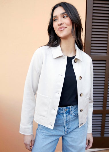 Threadbare Natural Cropped Button Up Suedette Shacket