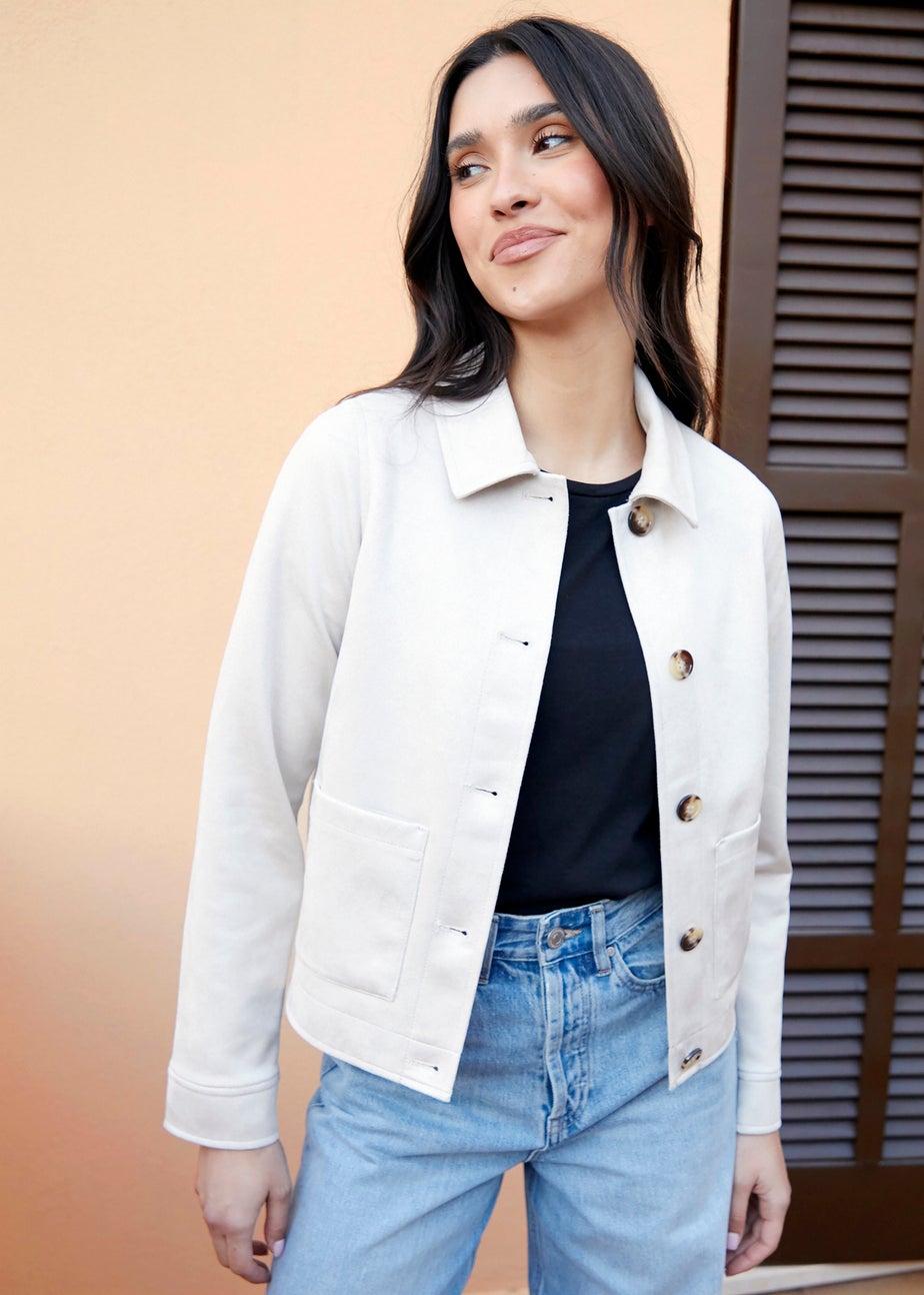 Threadbare Natural Cropped Button Up Suedette Shacket