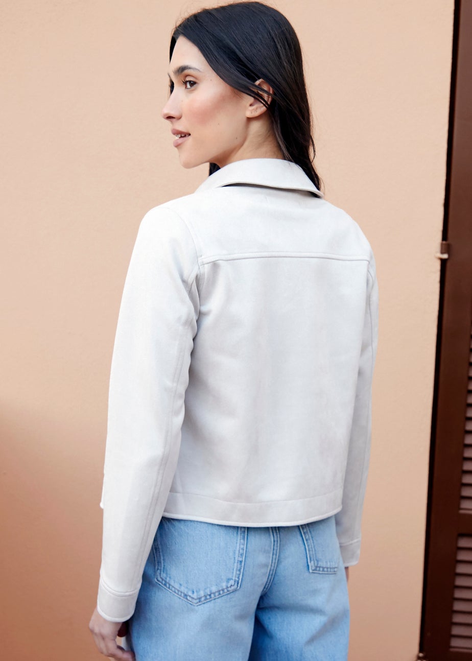 Threadbare Natural Cropped Button Up Suedette Shacket