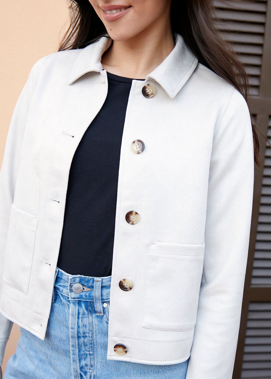 Threadbare Natural Cropped Button Up Suedette Shacket