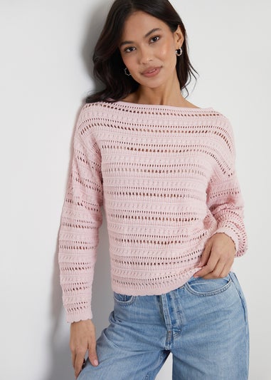 Threadbare Dusty Pink Slash Neck Pointelle Knit Jumper