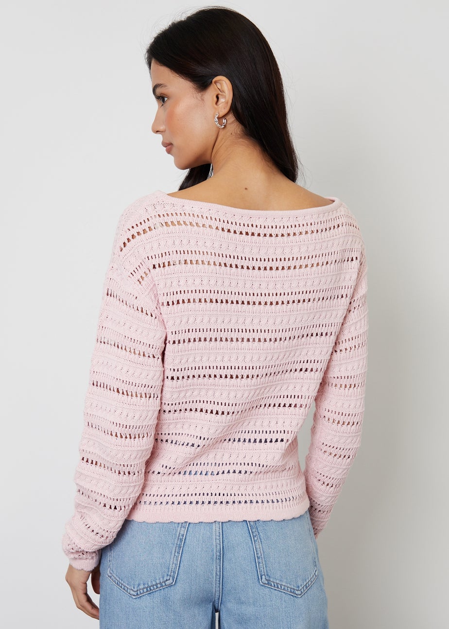 Threadbare Dusty Pink Slash Neck Pointelle Knit Jumper