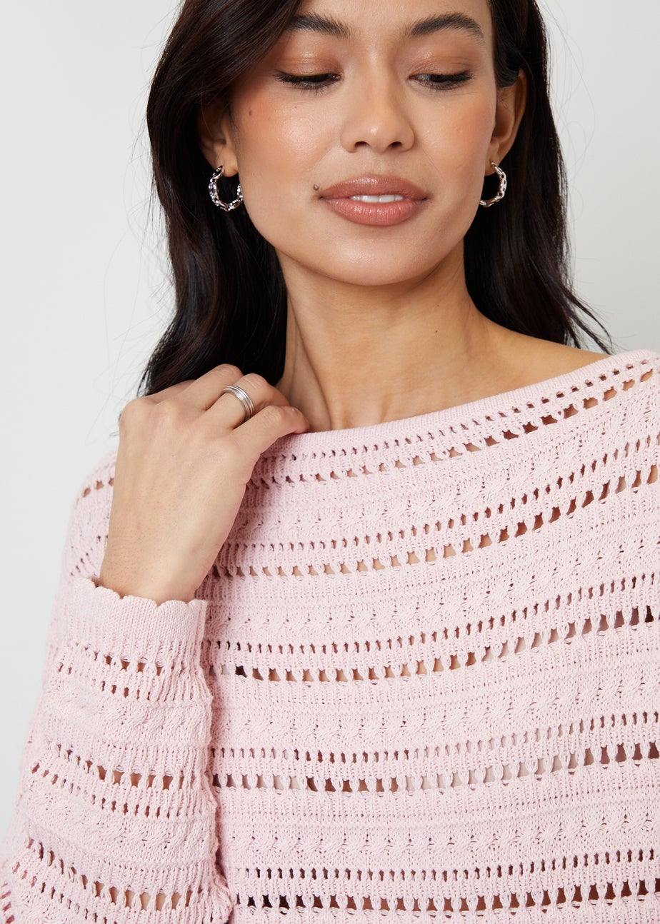 Threadbare Dusty Pink Slash Neck Pointelle Knit Jumper