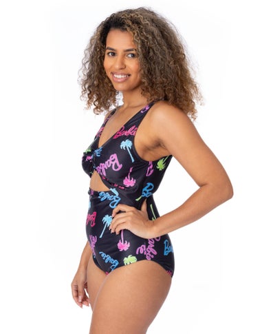 Barbie Logo & Palm Tree Graphic Multi Coloured 1 Piece Swimming Costume