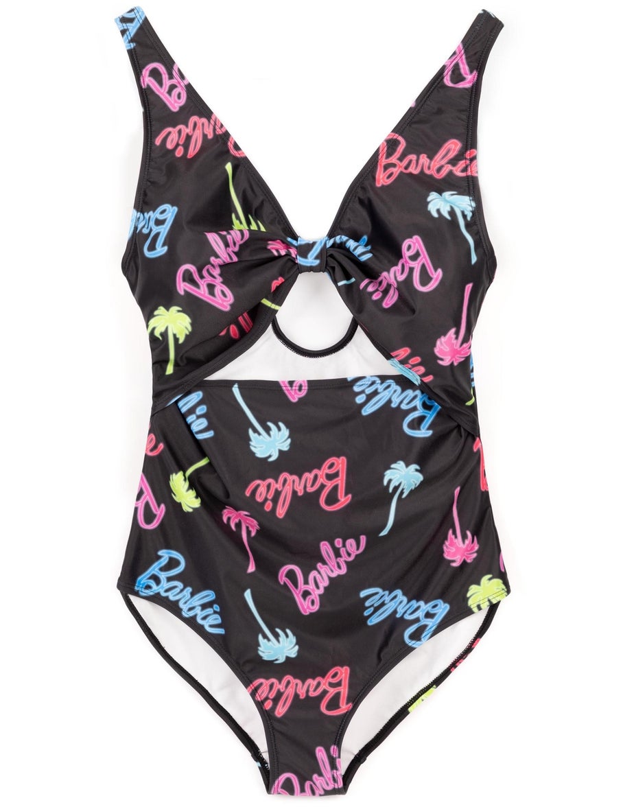 Barbie Logo & Palm Tree Graphic Multi Coloured 1 Piece Swimming Costume