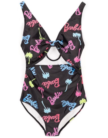 Barbie Logo & Palm Tree Graphic Multi Coloured 1 Piece Swimming Costume