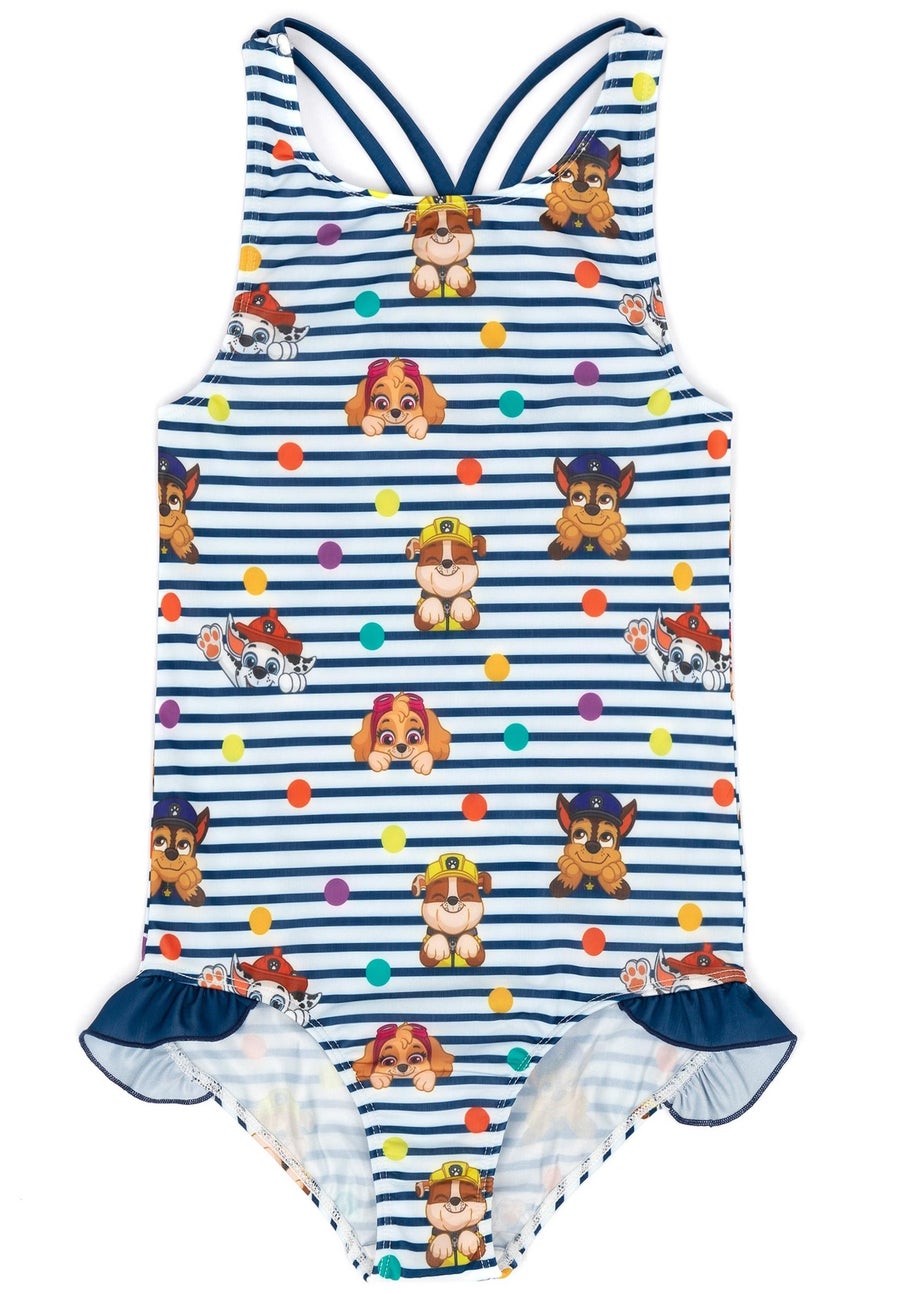 Paw Patrol Kids Striped White & Navy 1 Piece Swimsuit (18 Months-8 Years)