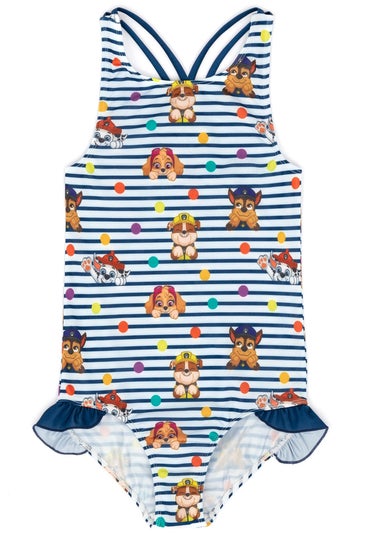 Paw Patrol Kids Striped White & Navy 1 Piece Swimsuit (18 Months-8 Years)