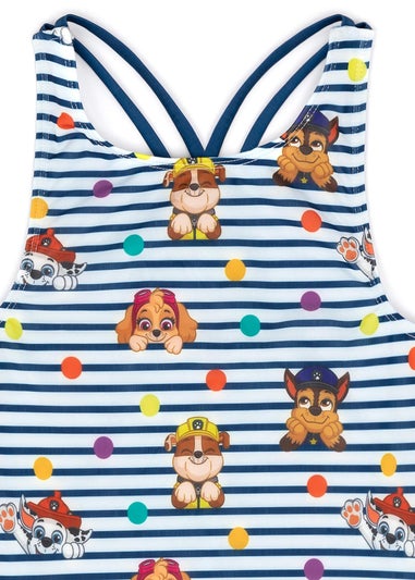 Paw Patrol Kids Striped White & Navy 1 Piece Swimsuit (18 Months-8 Years)
