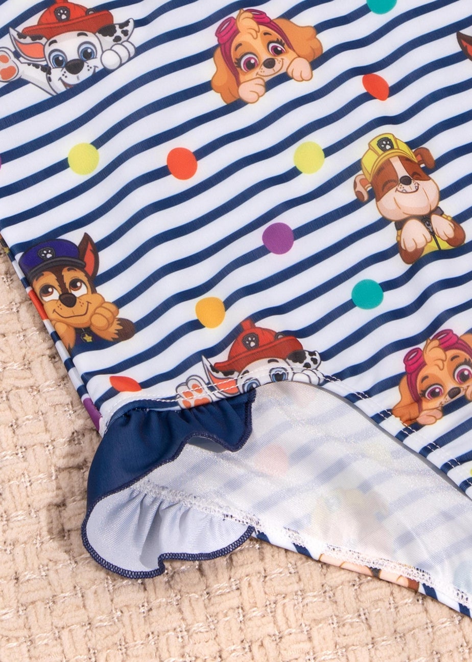Paw Patrol Kids Striped White & Navy 1 Piece Swimsuit (18 Months-8 Years)