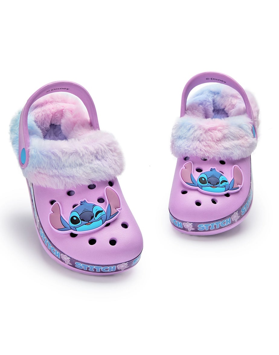 Disney Stitch Kids Purple Fur Lined Clogs (Younger 10-Older 4)