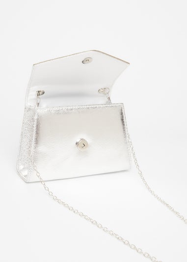 Quiz Silver Diamante Twist Top Handle Bag