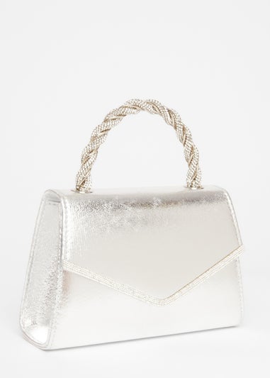 Quiz Silver Diamante Twist Top Handle Bag