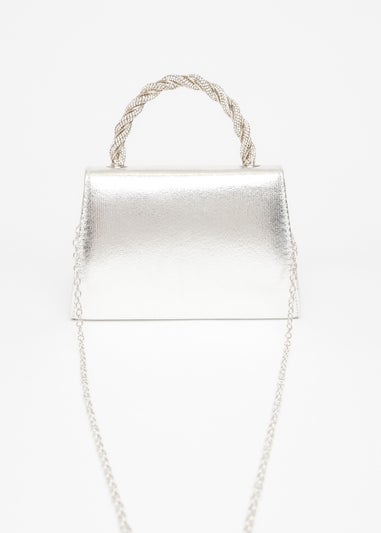 Quiz Silver Diamante Twist Top Handle Bag