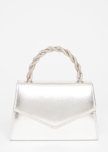 Quiz Silver Diamante Twist Top Handle Bag