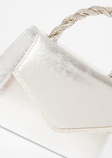 Quiz Silver Diamante Twist Top Handle Bag