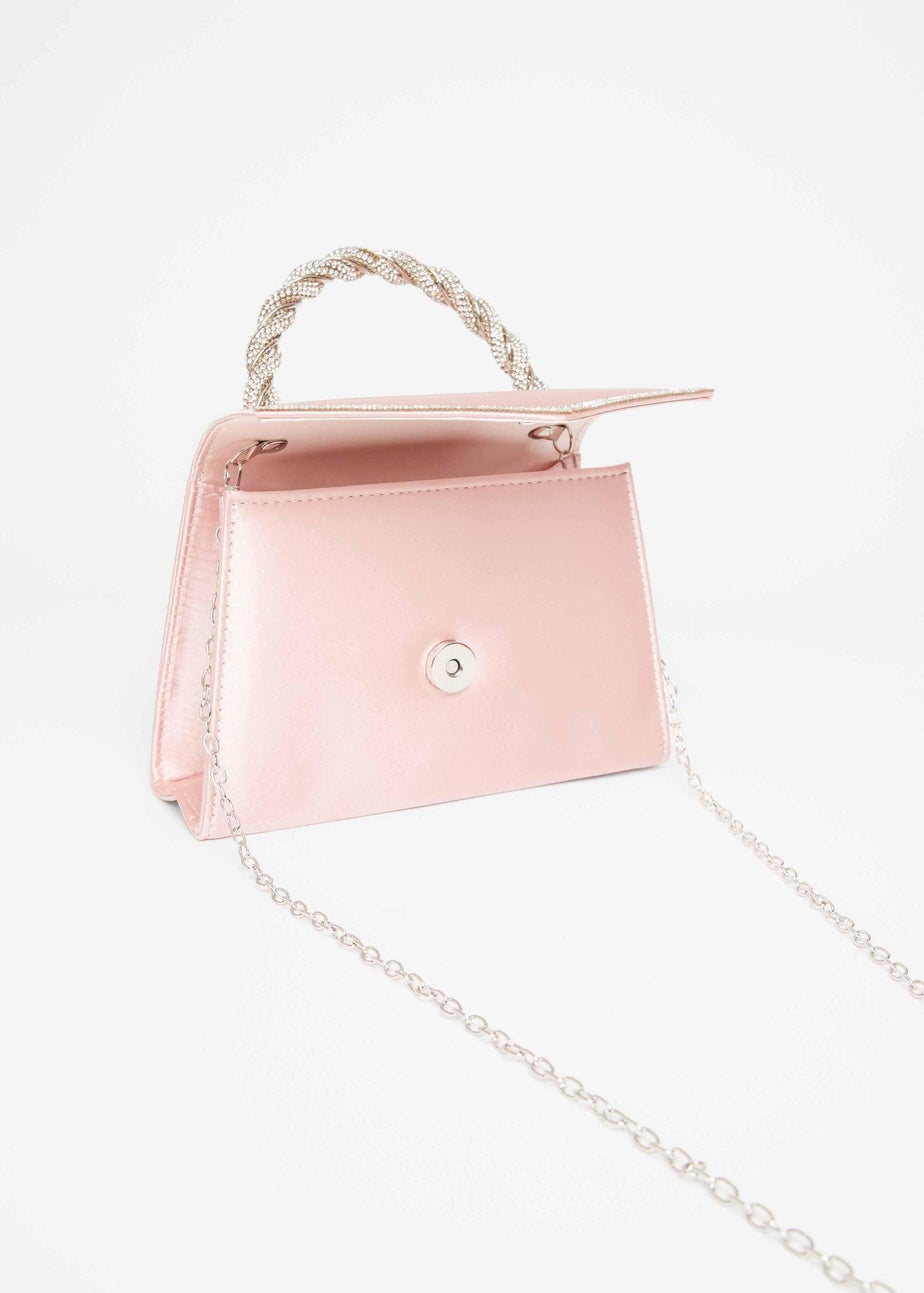 Quiz Pink Diamante Twist Top Handle Bag