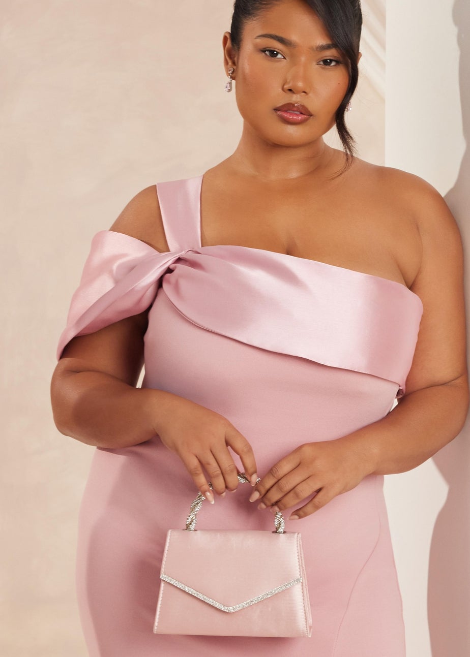 Quiz Pink Diamante Twist Top Handle Bag