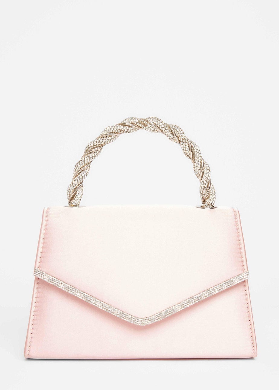 Quiz Pink Diamante Twist Top Handle Bag