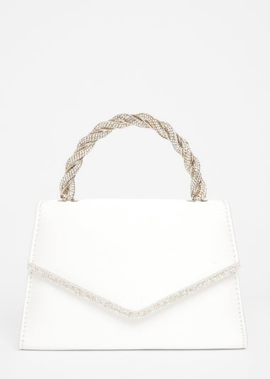Quiz White Diamante Twist Handle Bag
