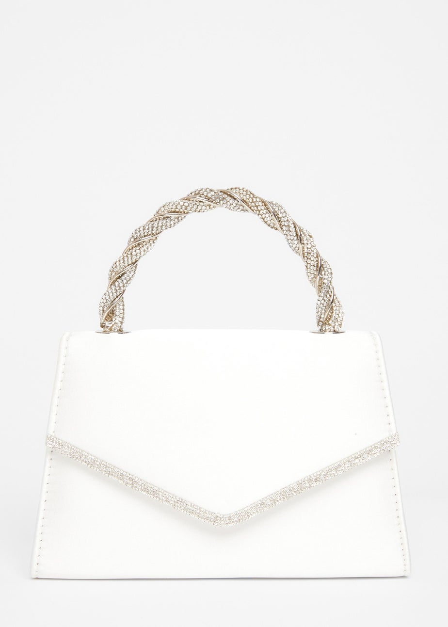 Quiz White Diamante Twist Handle Bag