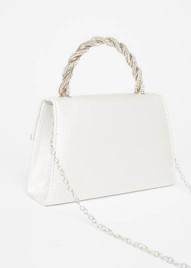Quiz White Diamante Twist Handle Bag