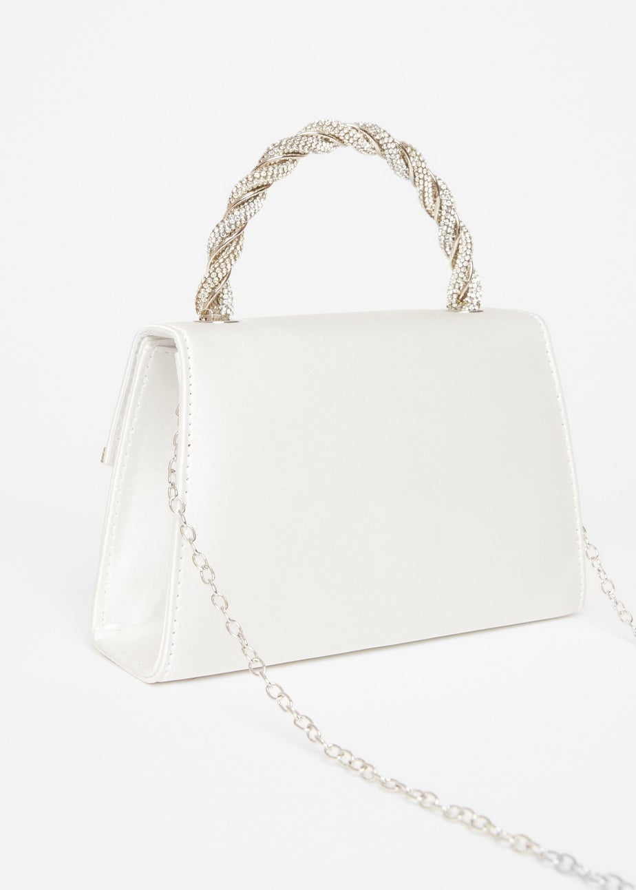 Quiz White Diamante Twist Handle Bag