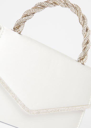 Quiz White Diamante Twist Handle Bag