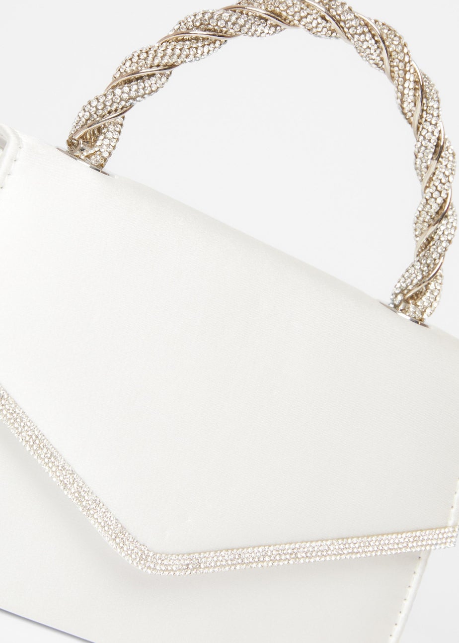 Quiz White Diamante Twist Handle Bag