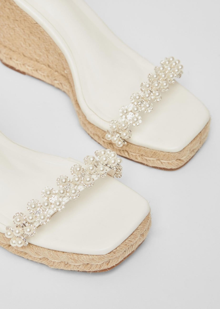 Quiz White Embellished High Wedges