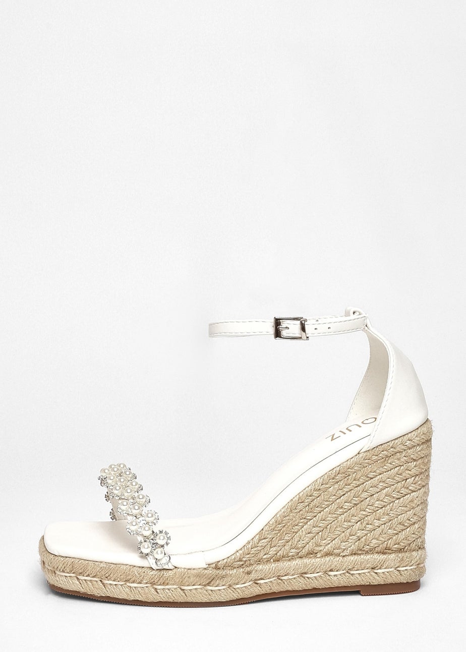 Quiz White Embellished High Wedges