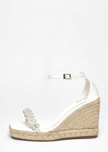 Quiz White Embellished High Wedges