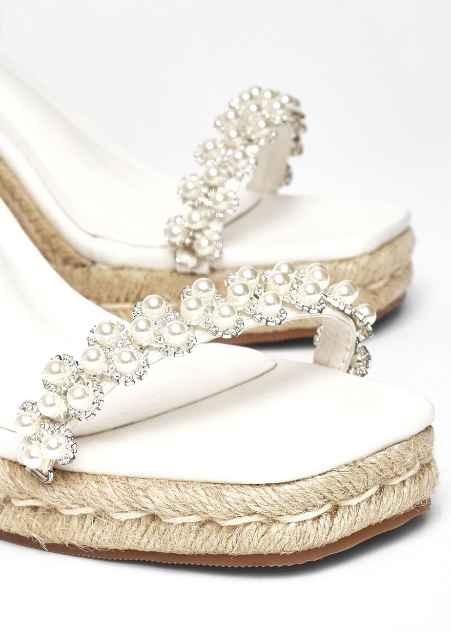 Quiz White Embellished High Wedges