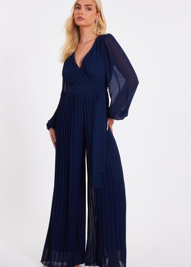 Quiz Navy Chiffon Pleated Jumpsuit
