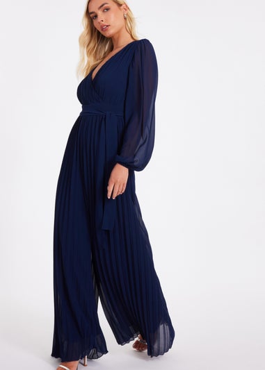 Quiz Navy Chiffon Pleated Jumpsuit