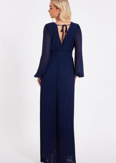 Quiz Navy Chiffon Pleated Jumpsuit