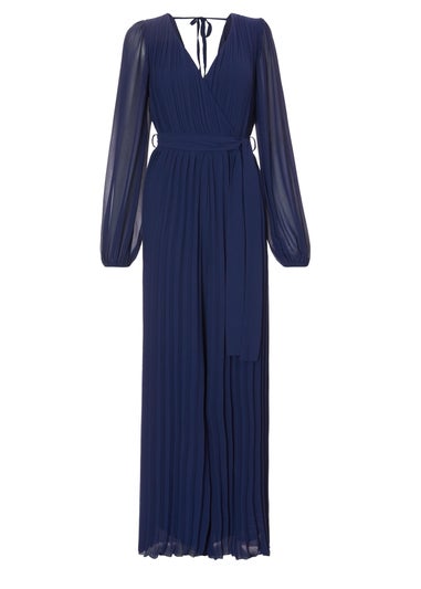 Quiz Navy Chiffon Pleated Jumpsuit