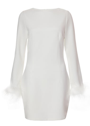 Quiz White Feather Trim Mini Dress