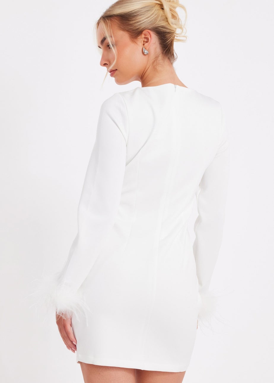 Quiz White Feather Trim Mini Dress